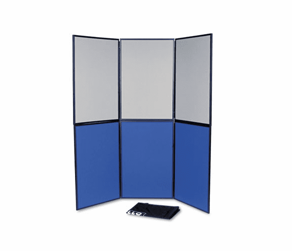 QRTSB93516Q ShowIt Six-Panel Display System, Fabric, Blue/Gray, Black PVC Frame By QUARTET MFG.