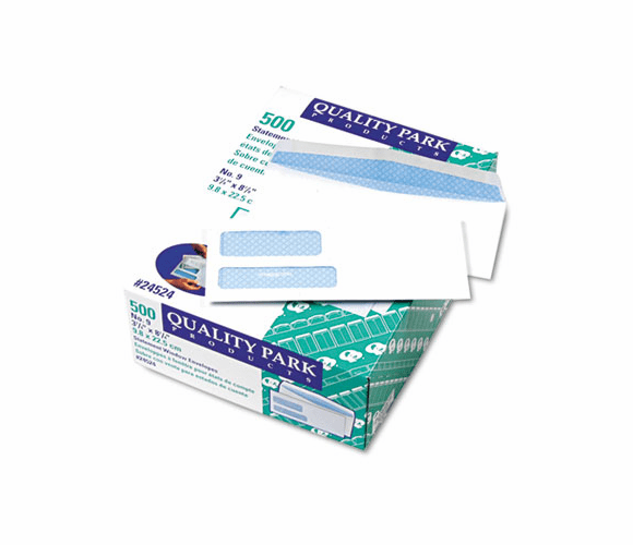QUA24524 Double Window Security Tinted Invoice & Check Envelope, #9, White, 500/Box By QUALITY PARK PRODUCTS