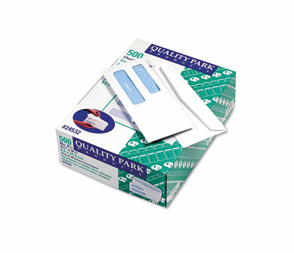 QUA24532 Double Window Security Tinted Invoice & Check Envelope, #8, White, 500/Box By QUALITY PARK PRODUCTS