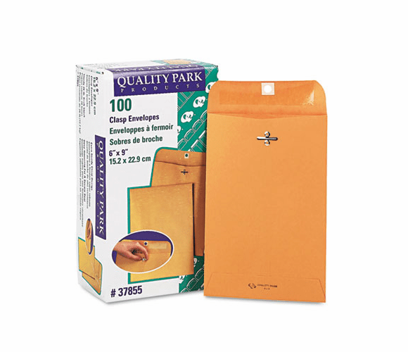 QUA37855 Clasp Envelope, 6 x 9, 28lb, Light Brown, 100/Box By QUALITY PARK PRODUCTS