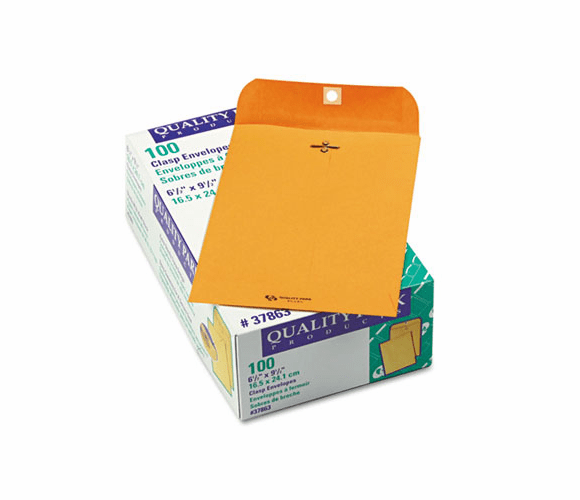 QUA37863 Clasp Envelope, 6 1/2 x 9 1/2, 28lb, Light Brown, 100/Box By QUALITY PARK PRODUCTS