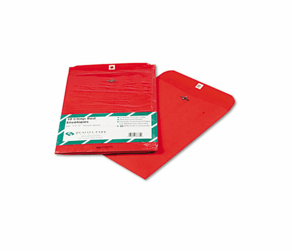 QUA38734 Fashion Color Clasp Envelope, 9 x 12, 28lb, Red, 10/Pack By QUALITY PARK PRODUCTS