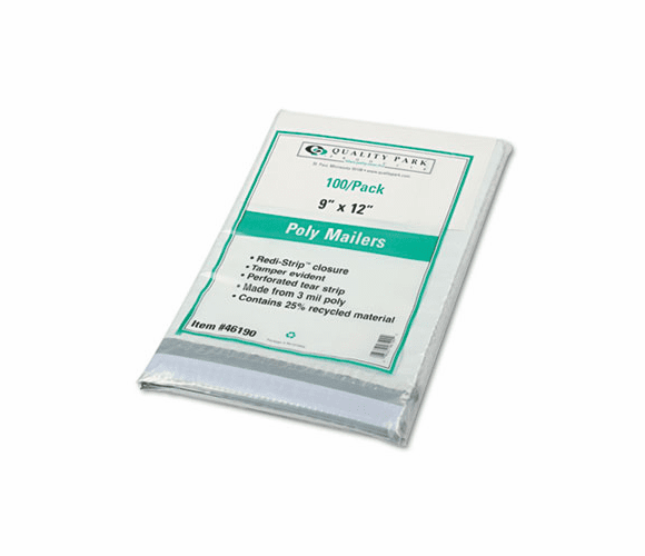 QUA46190 Redi-Strip Poly Mailer, Side Seam, 9 x 12, White, 100/Pack By QUALITY PARK PRODUCTS