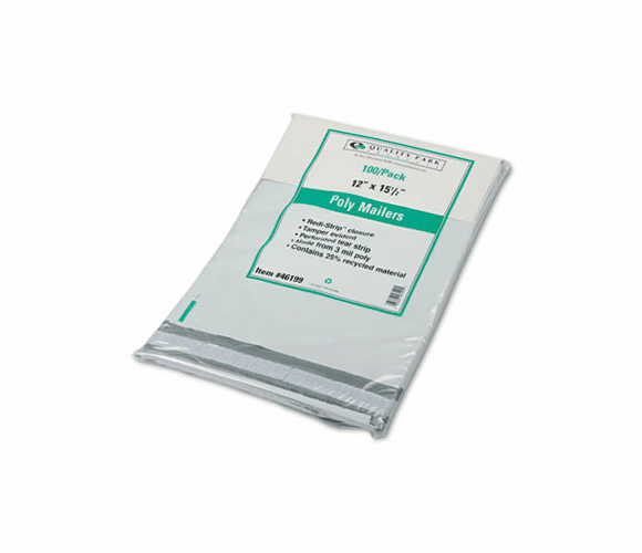 QUA46199 Redi-Strip Poly Mailer, Side Seam, 12 x 15 1/2, White, 100/Pack By QUALITY PARK PRODUCTS