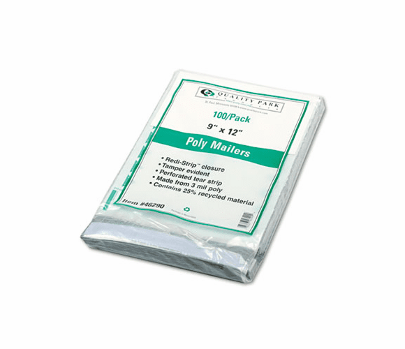 QUA46290 Redi-Strip Poly Mailer, First Class, 9 x 12, White, 100/Pack By QUALITY PARK PRODUCTS