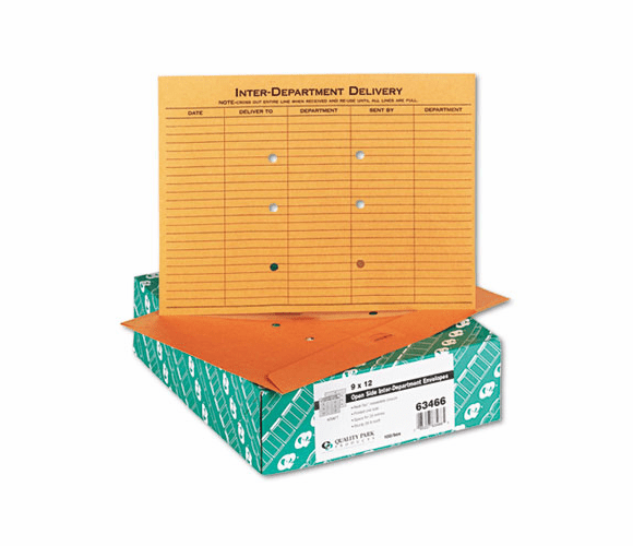 QUA63466 Brown Kraft Resealable Redi-Tac Open Side Interoffice Envelope, 9 x 12, 100/Box By QUALITY PARK PRODUCTS