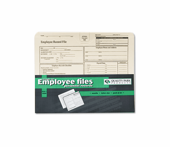 QUA69998 Employee Record Folder, Top Tab, Letter, Manila, 20/Pack By QUALITY PARK PRODUCTS