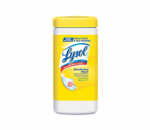 RAC77182CT Sanitizing Wipes, Lemon & Lime Blossom, White, 7 x 8, 80/Canister, 6/Carton By RECKITT BENCKISER