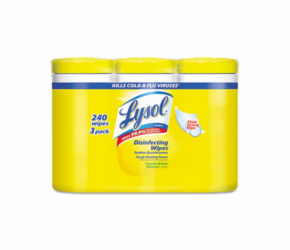 RAC84251 Disinfecting Wipes, 7 x 8, Lemon and Lime Blossom, 80/Canister, 3/Pack By RECKITT BENCKISER