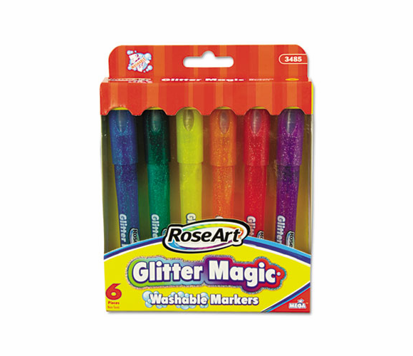 RAI3485YA24 Glitter Magic Markers, Washable, Assorted Colors, 6/Set By THE BOARD DUDES