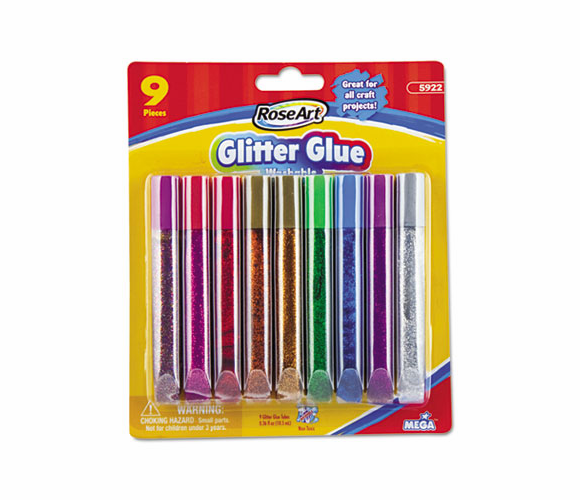 RAI5922VA48 Washable Glitter Glue Pens, Assorted, .36 oz Tube, 9/Pack By THE BOARD DUDES