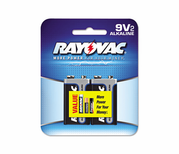 RAYA16042D Alkaline Batteries, 9V, 2/Pack, Recloseable Pkg By RAY-O-VAC