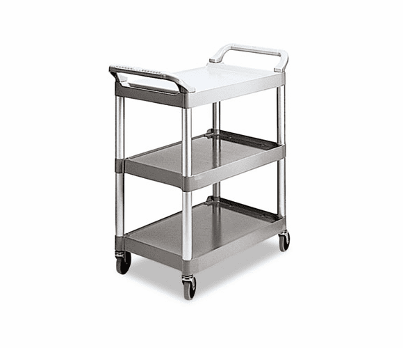 RCP342488PM Economy Plastic Cart, 3-Shelf, 18-5/8w x 33-5/8d x 37-3/4h, Platinum By RUBBERMAID COMMERCIAL PROD.