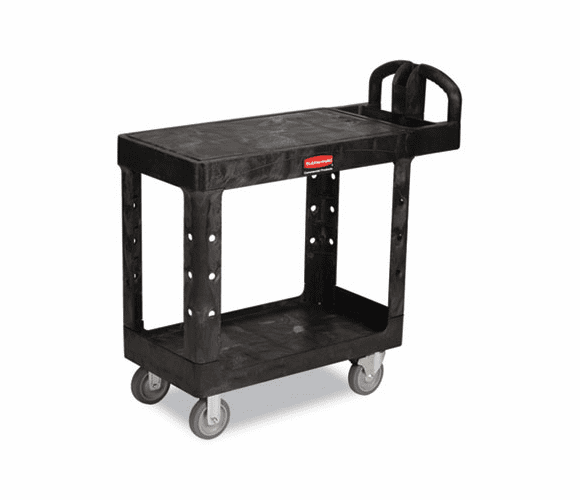 RCP450500BK Flat Shelf Utility Cart, 2-Shelf, 19-3/16w x 37-7/8d x 33-1/3h, Black By RUBBERMAID COMMERCIAL PROD.
