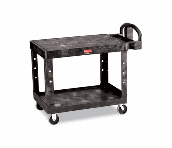 RCP452500BK Flat Shelf Utility Cart, 2-Shelf, 25-7/8w x 43-7/8d x 33-1/3h, Black By RUBBERMAID COMMERCIAL PROD.