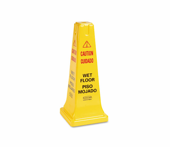 RCP627777 Four-Sided Caution, Wet Floor Safety Cone, 10-1/2w x 10-1/2d x 25-5/8h, Yellow By RUBBERMAID COMMERCIAL PROD.