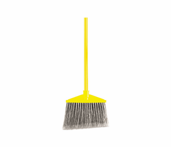 RCP637500GY Angled Large Broom, Poly Bristles, 46-7/8" Metal Handle, Yellow/Gray By RUBBERMAID COMMERCIAL PROD.