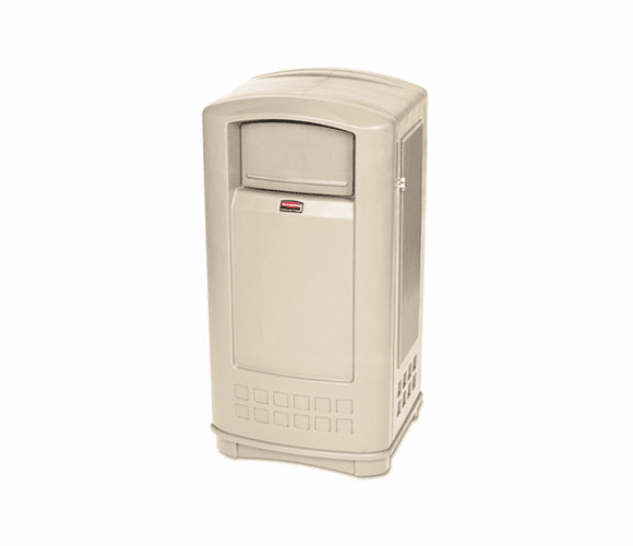 RCP9P9000BG Plaza Indoor/Outdoor Waste Container, Rectangular, Plastic, 35 gal, Beige By RUBBERMAID COMMERCIAL PROD.