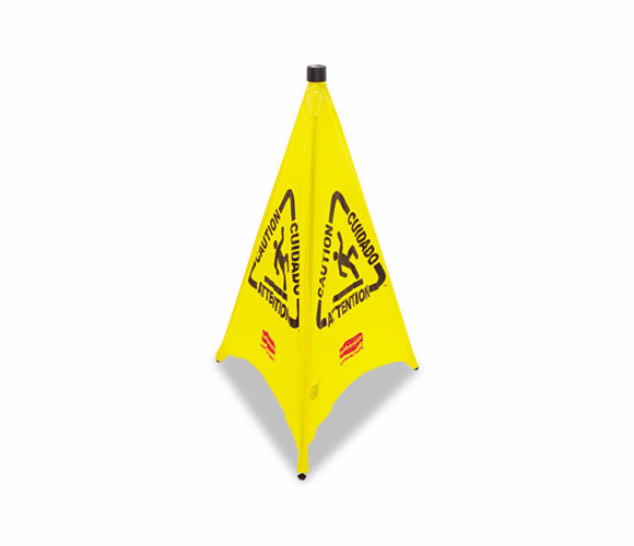 RCP9S0100YL Three-Sided Caution, Wet Floor Safety Cone, 21w x 21d x 30h, Yellow By RUBBERMAID COMMERCIAL PROD.
