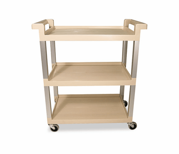 RCP9T6571BG Service Cart w/Brushed Aluminum Upright, 3-Shelf, 16-1/4w x 31-1/2d x 36h, Beige By RUBBERMAID COMMERCIAL PROD.