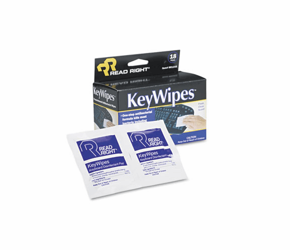 REARR1233 KeyWipes Keyboard & Hand Cleaner Wet Wipes, 5 x 6 7/8, 18/Box By READ/RIGHT