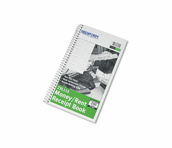 RED23L115 Money and Rent Unnumbered Receipt Book, 5 1/2 x 2 3/4, Two-Part, 200 Sets/Book By REDIFORM OFFICE PRODUCTS
