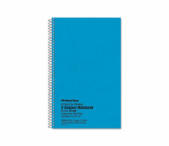 RED33360 3-Subject Wirebound Notebook, College Rule, 6 x 9-1/2, WE, 150 Sheets/Pad By REDIFORM OFFICE PRODUCTS