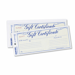 RED98002 Gift Certificates w/Envelopes, 8-1/2w x 3-2/3h, Blue Border, 25/Pack By REDIFORM OFFICE PRODUCTS