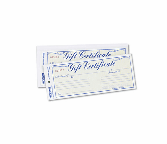 RED98002 Gift Certificates w/Envelopes, 8-1/2w x 3-2/3h, Blue Border, 25/Pack By REDIFORM OFFICE PRODUCTS