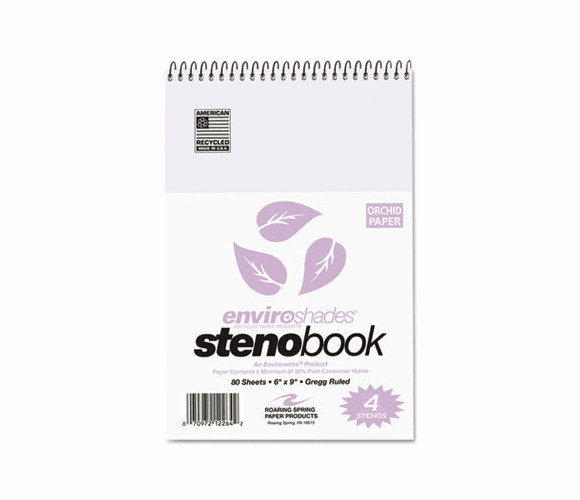 ROA12264 Enviroshades Steno Notebook, Gregg, 6 x 9, Orchid, 80 Sheets/Pad, 4/Pack By ROARING SPRING PAPER PRODUCTS