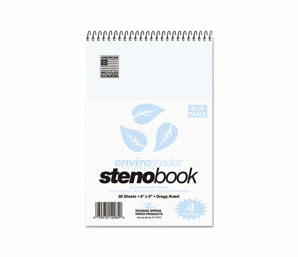 ROA12284 Enviroshades Steno Notebook, Gregg, 6 x 9, Blue, 80 Sheets/Pad, 4/Pack By ROARING SPRING PAPER PRODUCTS