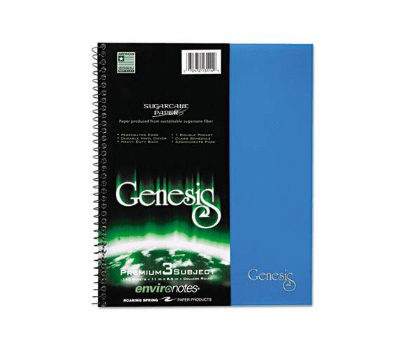ROA13114 Genesis Notebook, College Rule, 11 x 9, 3 Subject, 150 Sheets/Pad, Assorted By ROARING SPRING PAPER PRODUCTS