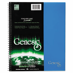 ROA13114 Genesis Notebook, College Rule, 11 x 9, 3 Subject, 150 Sheets/Pad, Assorted By ROARING SPRING PAPER PRODUCTS