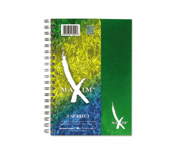 ROA13204 Maxim Notebook, College Rule, 9.5 x 6.5, 3 Subject, 138 Sheets/Pad, Assorted By ROARING SPRING PAPER PRODUCTS