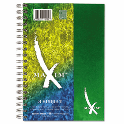 ROA13204 Maxim Notebook, College Rule, 9.5 x 6.5, 3 Subject, 138 Sheets/Pad, Assorted By ROARING SPRING PAPER PRODUCTS