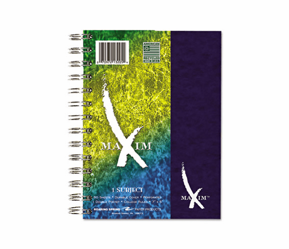 ROA13205 Maxim Notebook, College Rule, 7 x 5, 1 Subject, 80 Sheets/Pad, Assorted By ROARING SPRING PAPER PRODUCTS