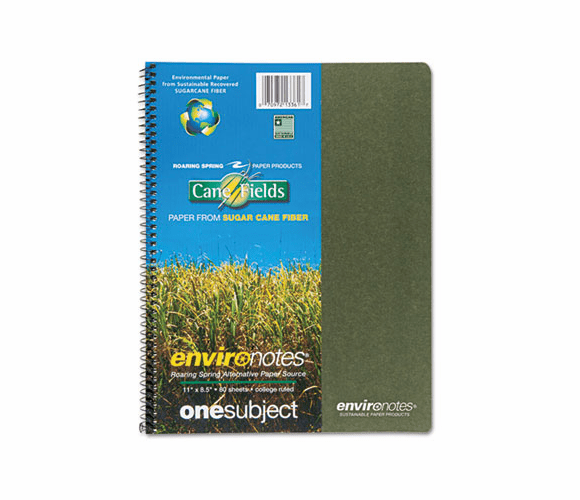 ROA13361 Environotes Sugarcane Notebook, 8 1/2 x 11, 1 Subj, 80 Sheets, College, Assorted By ROARING SPRING PAPER PRODUCTS