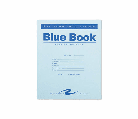 ROA77510 Exam Blue Book, Wide Rule, 8-1/2 x 7, White, 4 Sheets/8 Pages By ROARING SPRING PAPER PRODUCTS