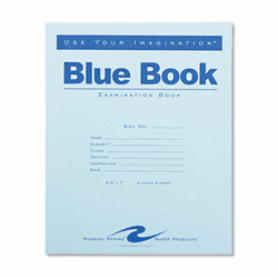 ROA77510 Exam Blue Book, Wide Rule, 8-1/2 x 7, White, 4 Sheets/8 Pages By ROARING SPRING PAPER PRODUCTS