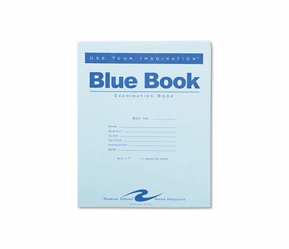 ROA77513 Exam Blue Book, Wide Rule, 8-1/2 x 7, White, 12 Sheets/24 Pages By ROARING SPRING PAPER PRODUCTS