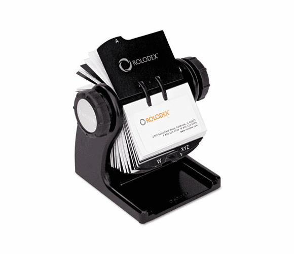ROL1734238 Wood Tones Open Rotary Business Card File Holds 400 2 5/8 x 4 Cards, Black By ROLODEX