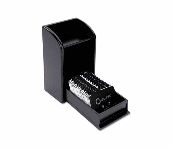 ROL1734239 Wood Tones Photo Frame Business Card File Holds 300 2 1/4 x 4 Cards, Black By ROLODEX