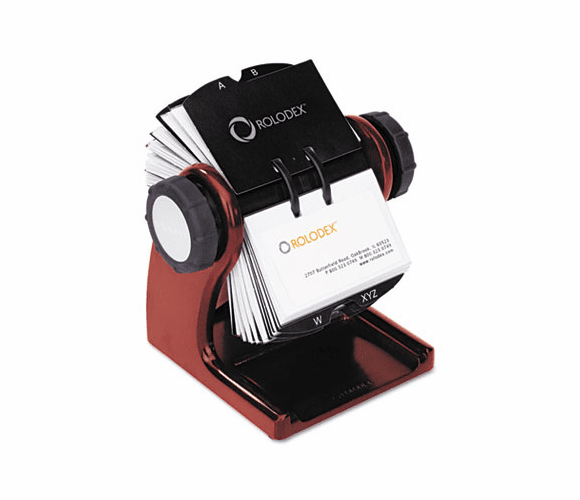 ROL1734242 Wood Tones Open Rotary Business Card File Holds 400 2 5/8 x 4 Cards, Mahogany By ROLODEX