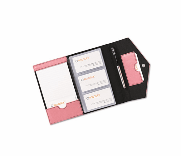 ROL1734452 Resilient Business Card Book, Faux Leather, Pink By ROLODEX