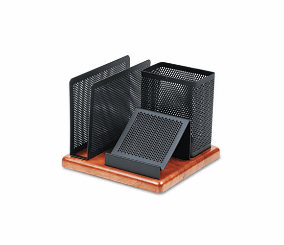 ROL1813918 Distinctions Desk Organizer, Metal/Wood, 5 7/8 x 5 7/8 x 4 1/2, Black/Cherry By ROLODEX