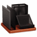 ROL1813918 Distinctions Desk Organizer, Metal/Wood, 5 7/8 x 5 7/8 x 4 1/2, Black/Cherry By ROLODEX