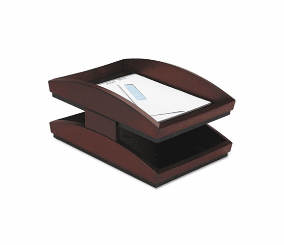 ROL19260 Executive Woodline II Front Loading Letter Desk Tray, Two Tier, Wood, Mahogany By ROLODEX