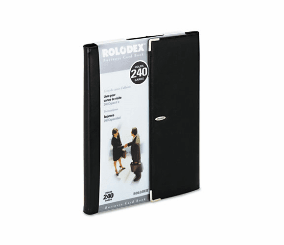 ROL26507 Faux Leather Business Card Book Holds 240 2 1/4 x 4 Cards, Black/Silver By ROLODEX