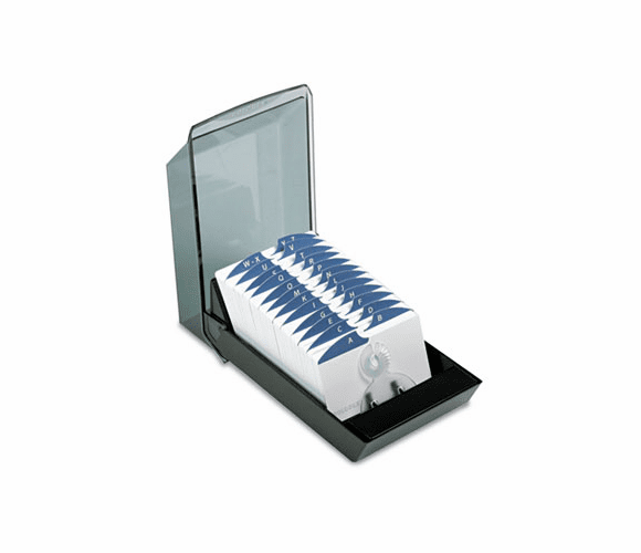 ROL67011 Covered Tray Card File w/24 A-Z Guides Holds 500 2 1/4 x 4 Cards, Black By ROLODEX