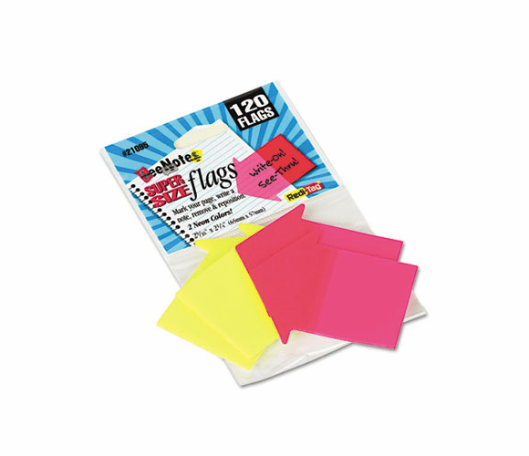 RTG21095 SeeNotes Transparent Film Arrow Flags, Neon Pink/YW, 60 Flags/Pad, 2 Pads/Pack By REDI-TAG CORPORATION
